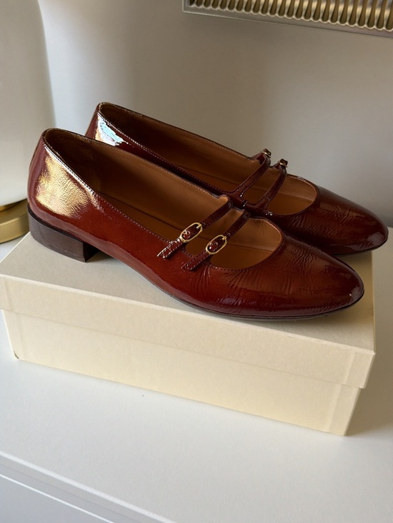 Sezane Shoes - Sezane Ninon Low Ballerinas Mary Jane Flats in Patent Mahogany Size US 10